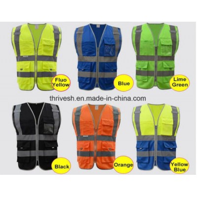 High Visibility Yellow Vest Blue Safety Vest Reflective Polyester Knitted Reflective Vest